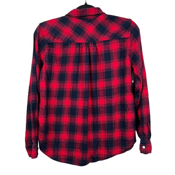 Aerie Womens‎ Blouse Flannel Plaid Button Up Long Sleeve Red Blue Size SP - Picture 4 of 5